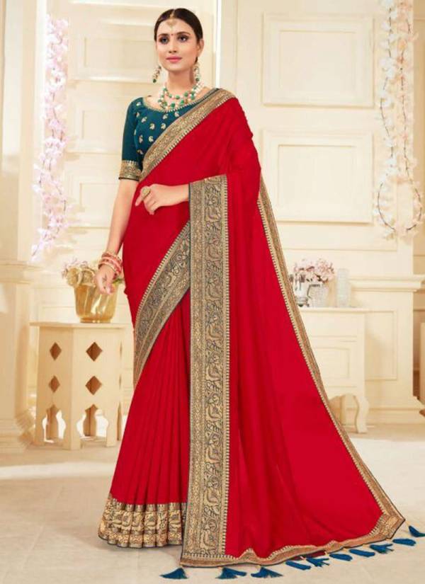Kavira Anupama Festive Party Wear Designer Exclusive Vichitra Silk With Heavy Embroidery Work border with Heavy Blouse Saree Collection
